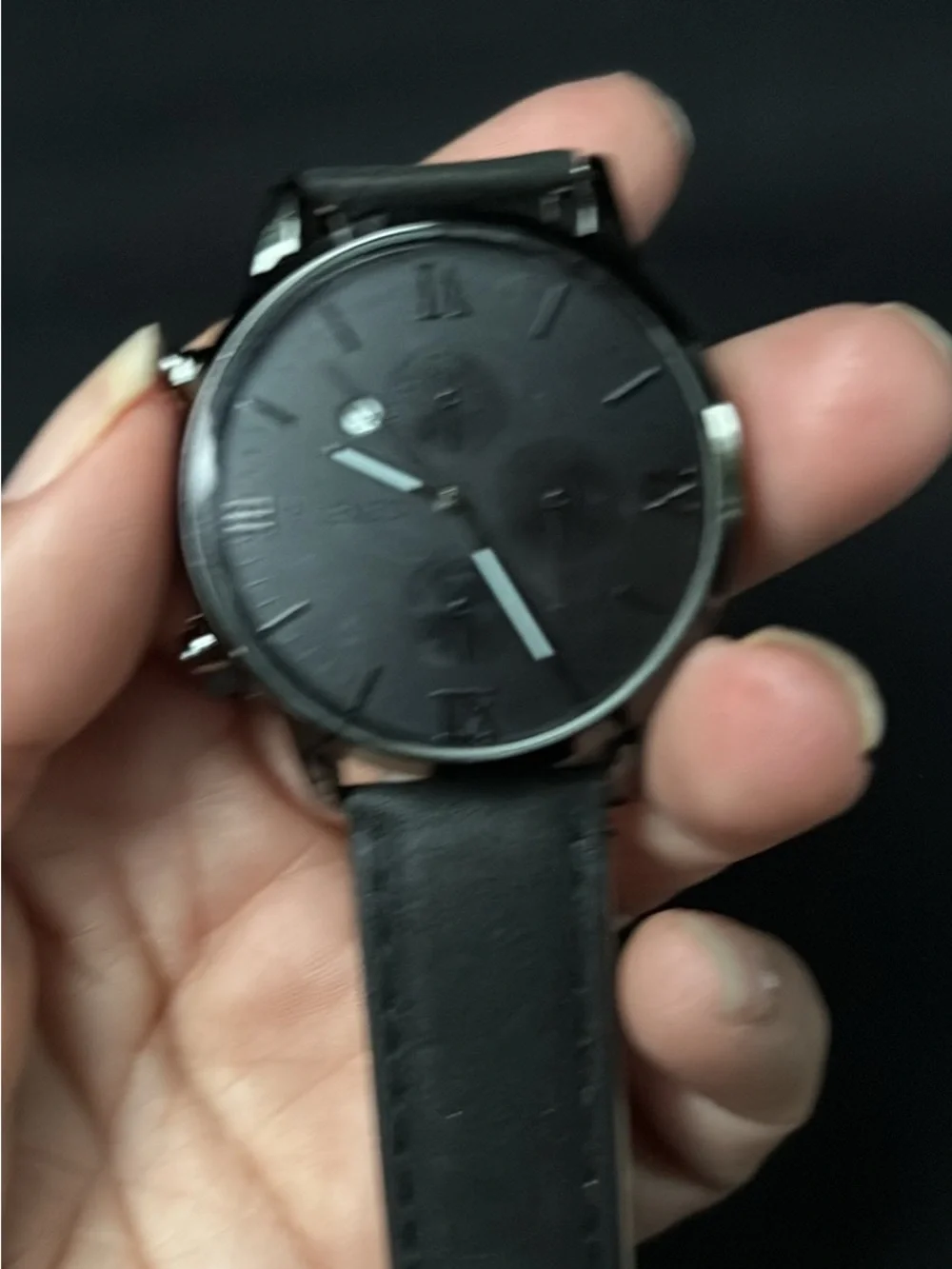 All-Black Men's Chronograph Watch - Minimal Roman Dial